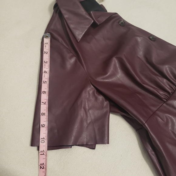 ASOS sz 12 Maroon short sleeve, button down front, faux leather - Picture 5 of 6